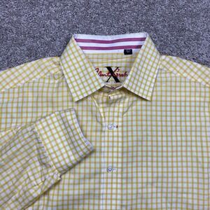 Robert Graham X Shirt Mens Medium Yellow White Check Tailored Fit Flip Cuff